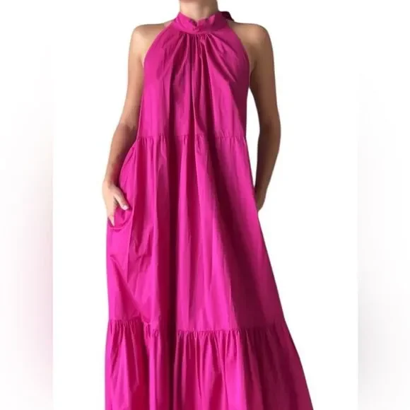 NWT Monica Nera Demi Midi Pink Dress Orchid Flower Size S - Picture 3 of 11